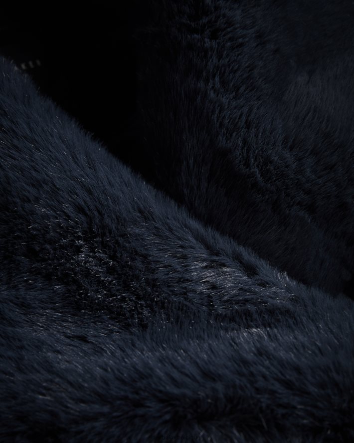 être Ted Baker femmes manteau ceinturé loleta avec col et poignets en fausse fourrure marine FR8J42422 vêtements