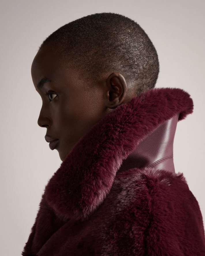 être Ted Baker femmes manteau liliam en fausse fourrure longueur hanches violet foncé FR8J42454 vêtements