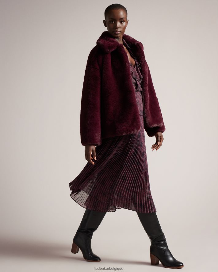 être Ted Baker femmes manteau liliam en fausse fourrure longueur hanches violet foncé FR8J42454 vêtements
