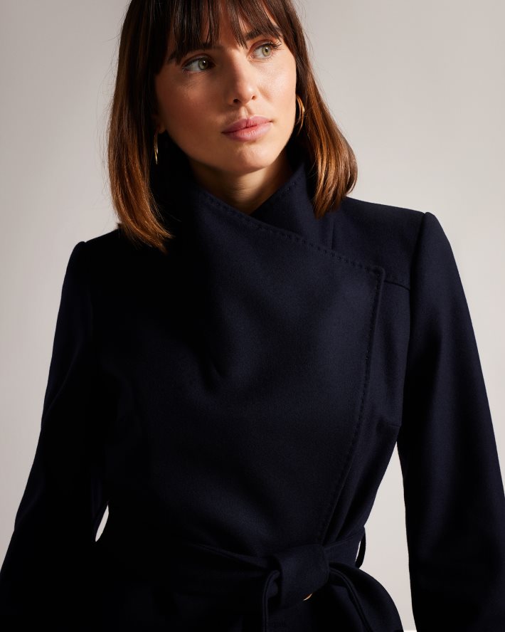 être Ted Baker femmes manteau portefeuille court en laine rytaa bleu marine foncé FR8J42501 vêtements