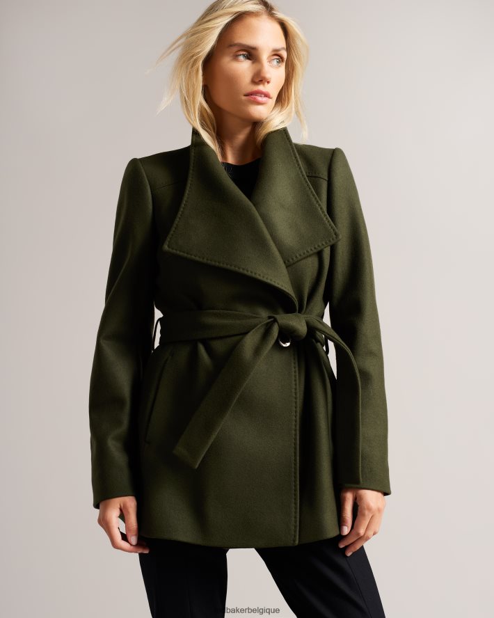 être Ted Baker femmes manteau portefeuille court en laine rytaa kaki FR8J42563 vêtements