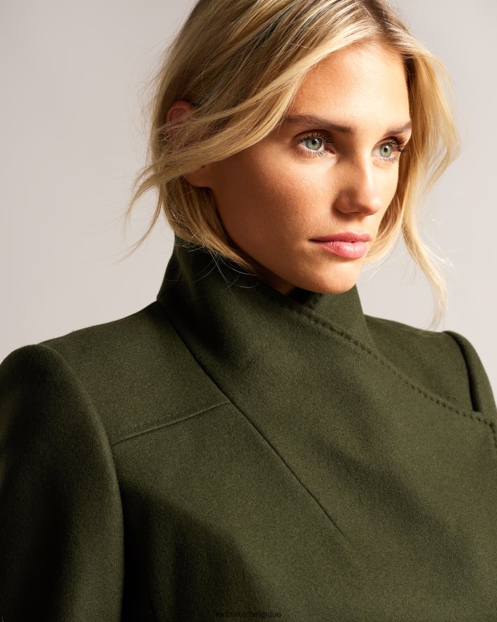 être Ted Baker femmes manteau portefeuille court en laine rytaa kaki FR8J42563 vêtements