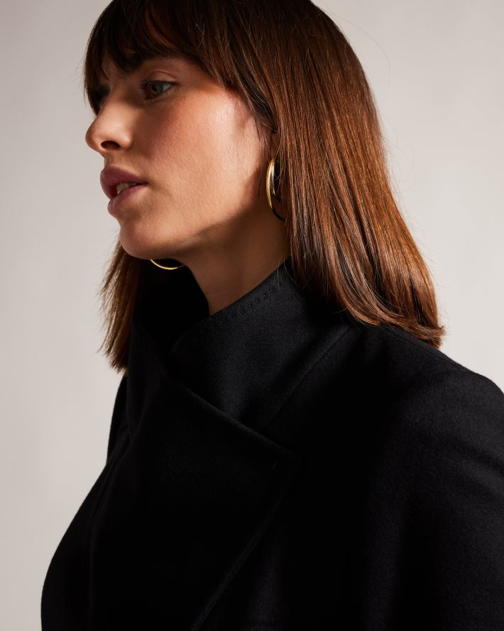 être Ted Baker femmes manteau portefeuille midi en laine sandra noir de jais FR8J42525 vêtements