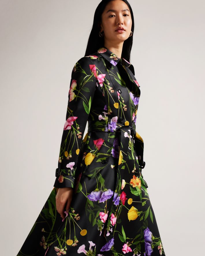 être Ted Baker femmes moiraa - trench-coat croisé à fleurs noir FR8J42358 vêtements