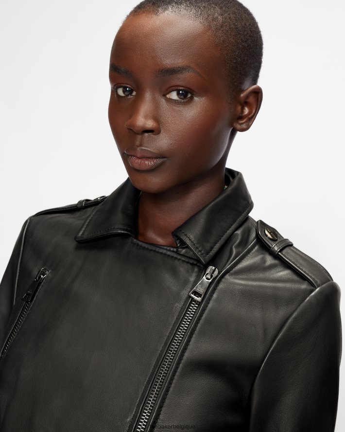 être Ted Baker femmes ssalli - veste motard raccourcie en cuir noir FR8J42468 vêtements