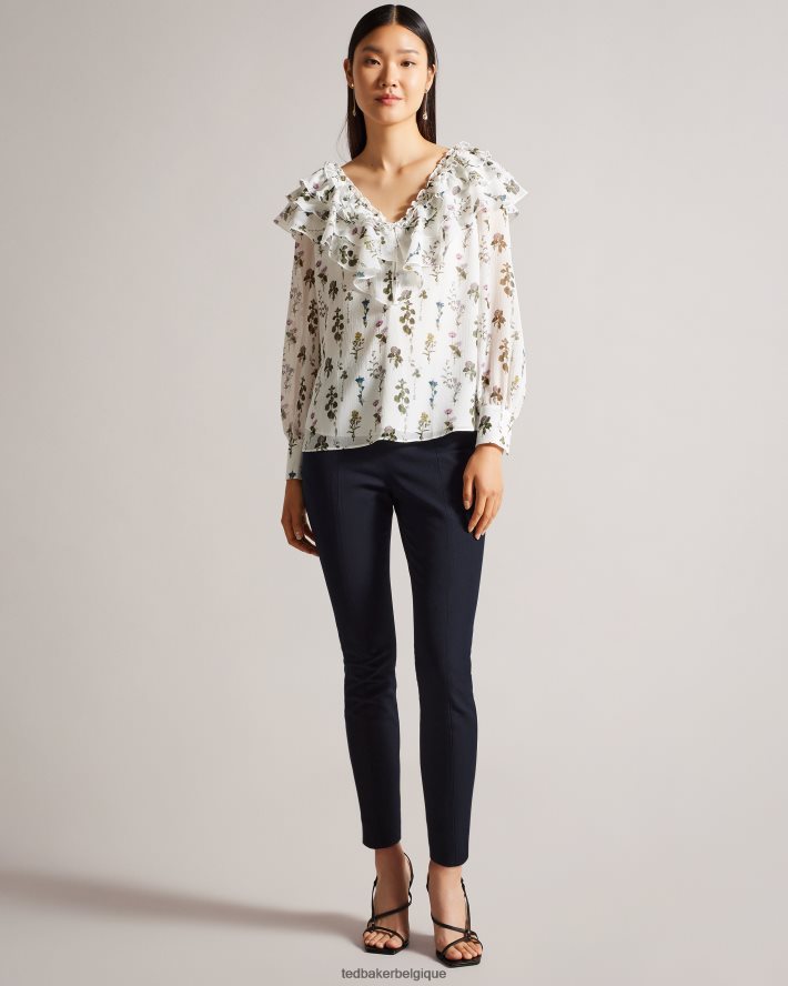 être Ted Baker femmes liroi pantalon taille haute avec faux boutons-pression marine FR8J42478 vêtements