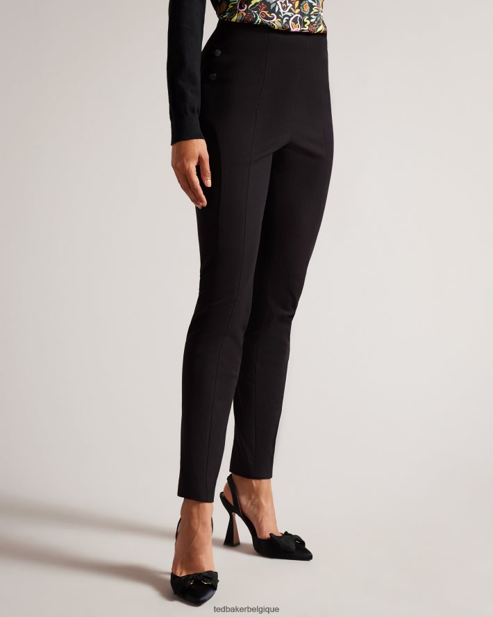 être Ted Baker femmes liroi pantalon taille haute avec faux boutons-pression noir FR8J42297 vêtements