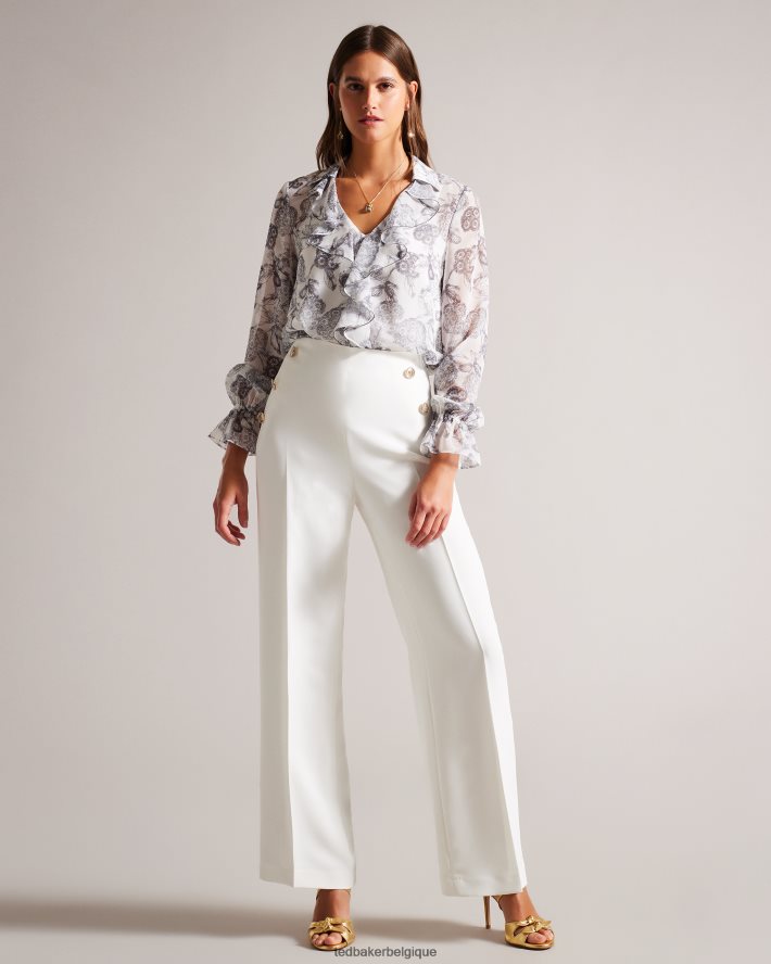 être Ted Baker femmes llaylat pantalon large à boutons embossés blanc FR8J42332 vêtements