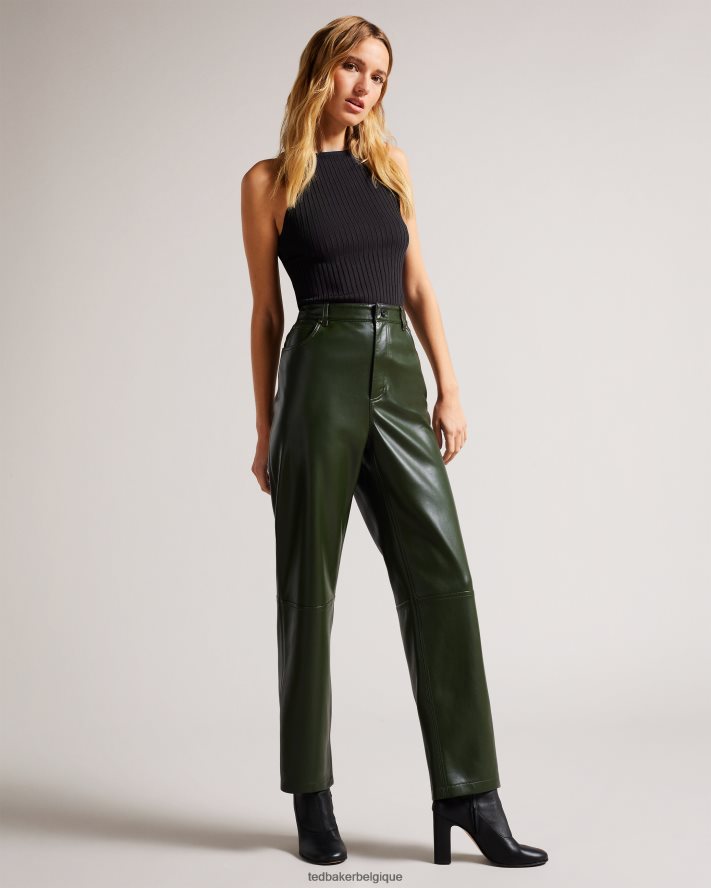être Ted Baker femmes pantalon droit en similicuir à carreaux kaki FR8J4244 vêtements
