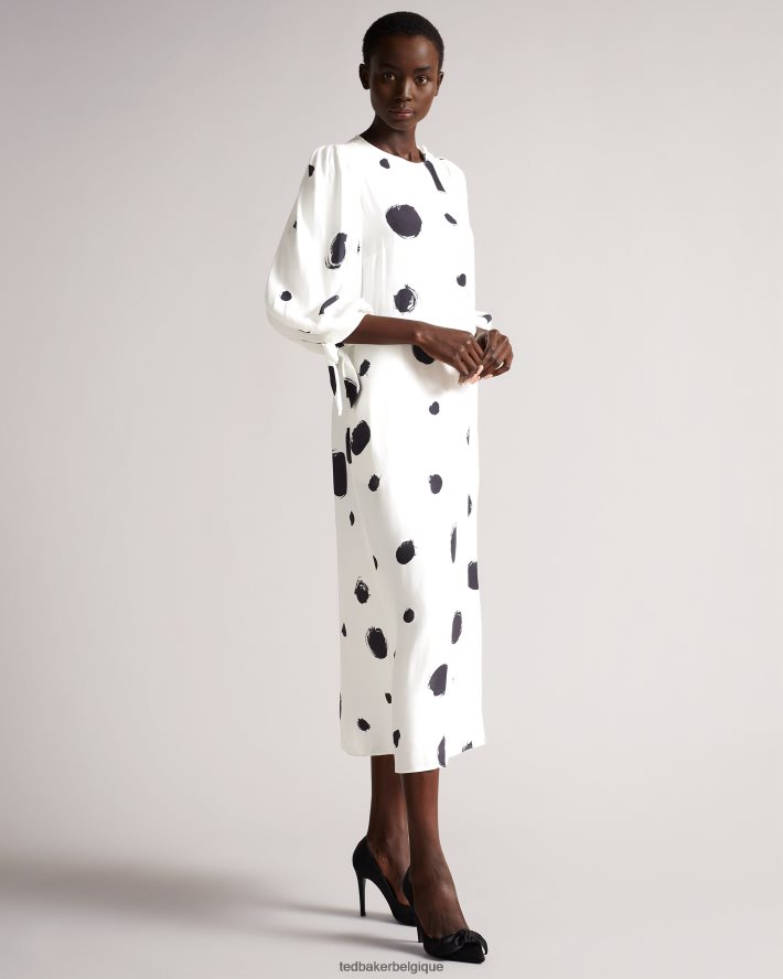 être Ted Baker femmes Eliyzza - Robe mi-longue boutonnée avec poignets à nouer blanc FR8J42487 vêtements