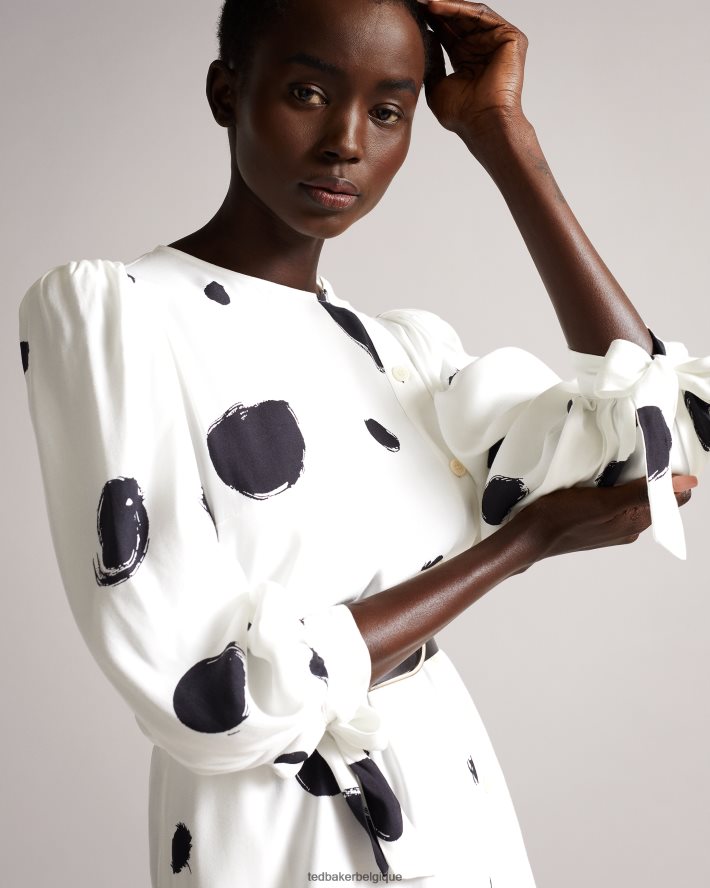 être Ted Baker femmes Eliyzza - Robe mi-longue boutonnée avec poignets à nouer blanc FR8J42487 vêtements