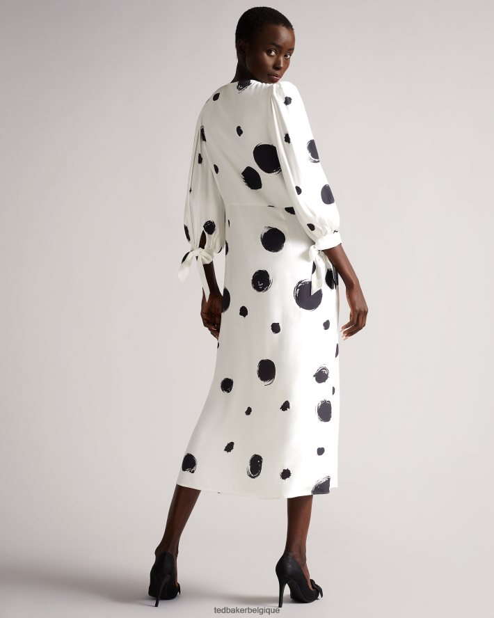 être Ted Baker femmes Eliyzza - Robe mi-longue boutonnée avec poignets à nouer blanc FR8J42487 vêtements