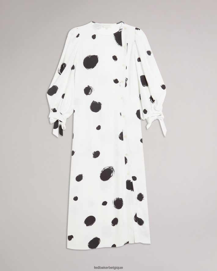 être Ted Baker femmes Eliyzza - Robe mi-longue boutonnée avec poignets à nouer blanc FR8J42487 vêtements