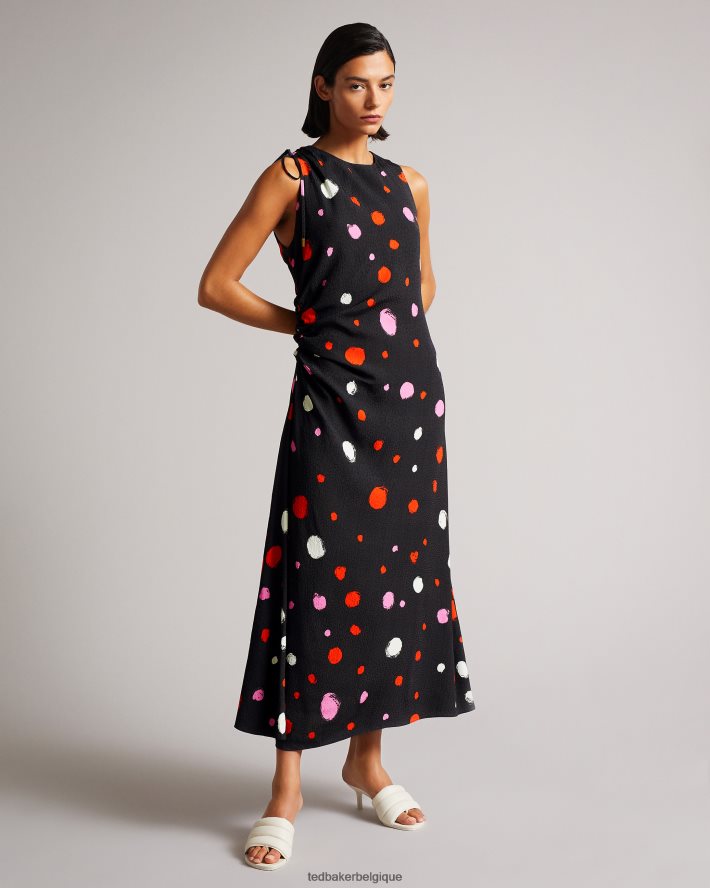 être Ted Baker femmes Lizzzee - Robe mi-longue froncée avec détails sur les côtés noir FR8J42535 vêtements