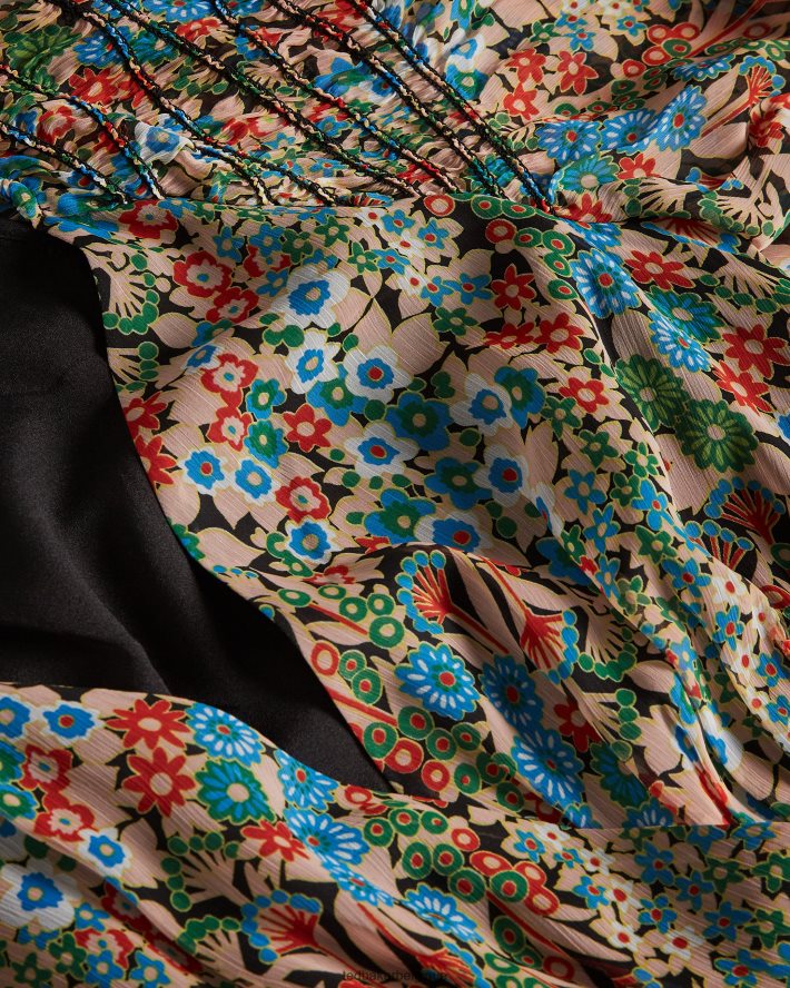 être Ted Baker femmes Tiania - Robe courte portefeuille à empiècements smockés noir FR8J42653 vêtements