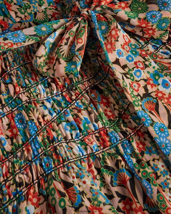 être Ted Baker femmes Tiania - Robe courte portefeuille à empiècements smockés noir FR8J42653 vêtements