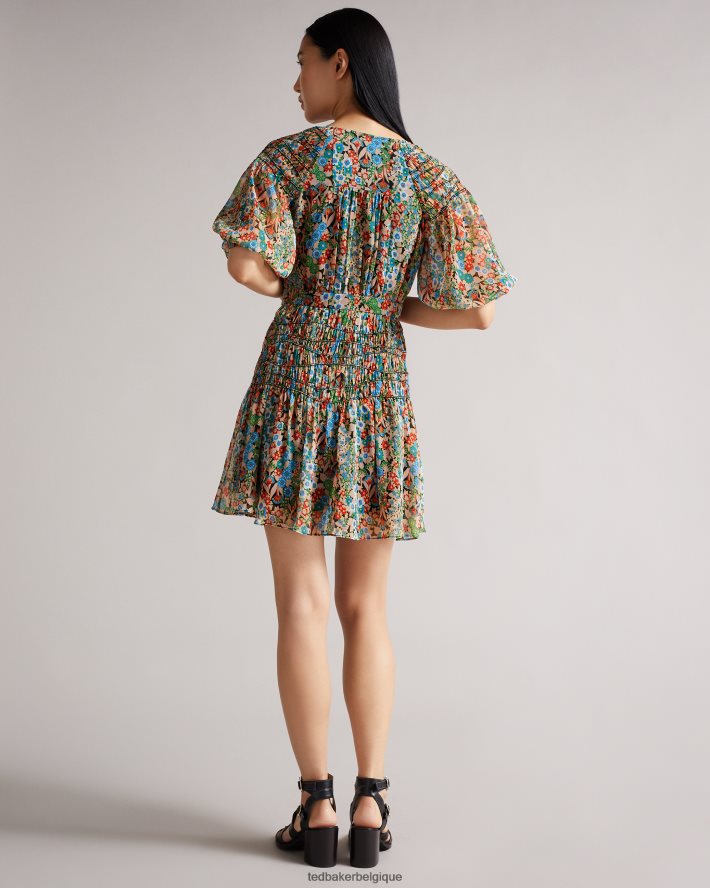 être Ted Baker femmes Tiania - Robe courte portefeuille à empiècements smockés noir FR8J42653 vêtements