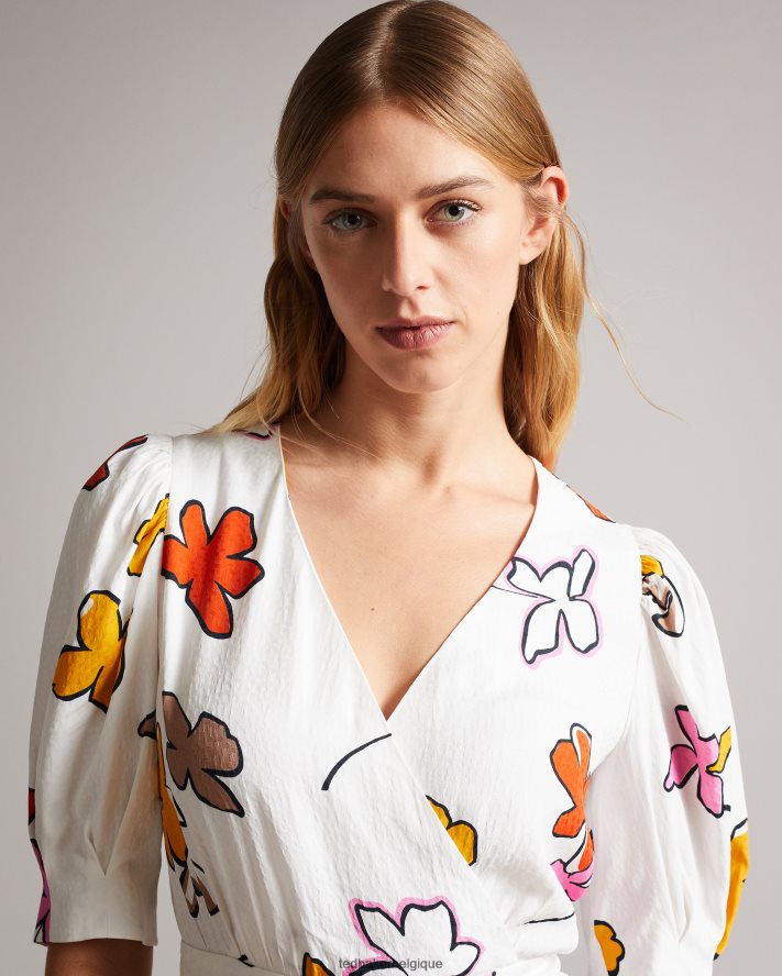 être Ted Baker femmes Wesllie - Robe courte imprimée cache-cœur blanc FR8J42544 vêtements