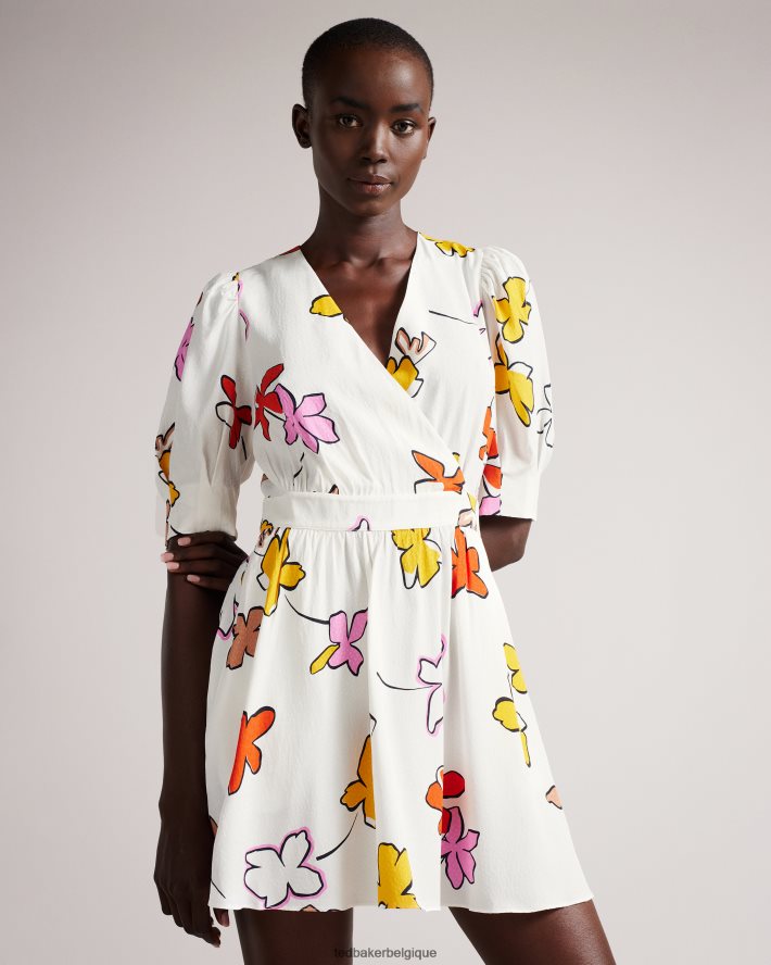 être Ted Baker femmes Wesllie - Robe courte imprimée cache-cœur blanc FR8J42544 vêtements
