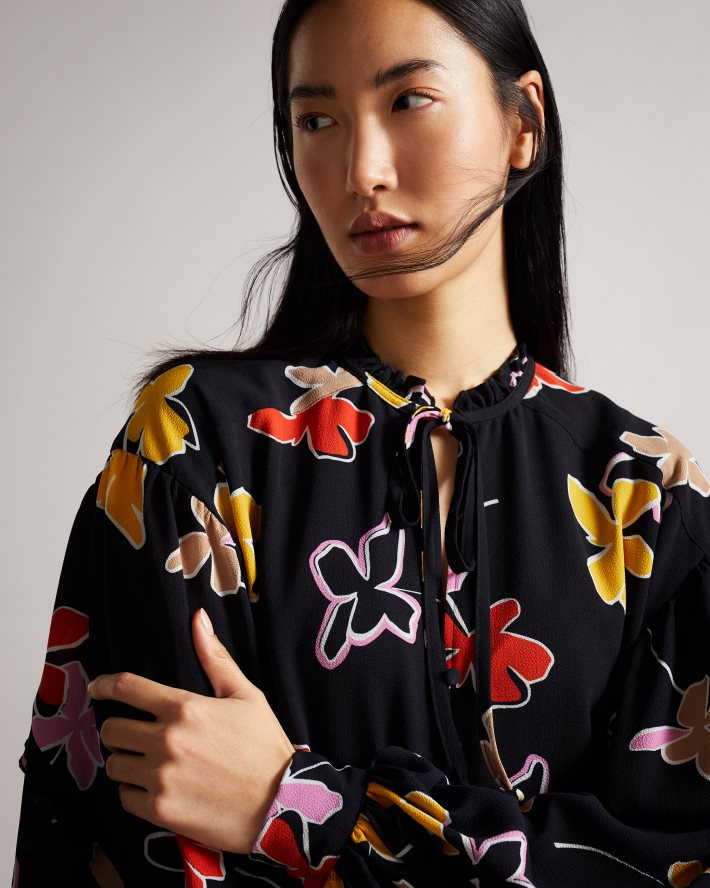 être Ted Baker femmes Yviee New World - Robe midi oversize à volants noir FR8J42538 vêtements