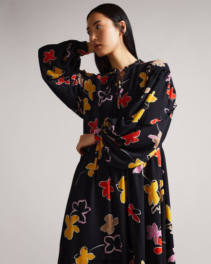 être Ted Baker femmes Yviee New World - Robe midi oversize à volants noir FR8J42538 vêtements