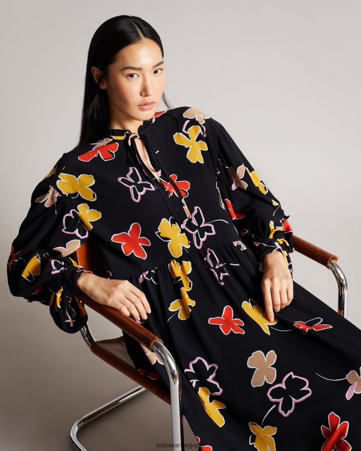 être Ted Baker femmes Yviee New World - Robe midi oversize à volants noir FR8J42538 vêtements