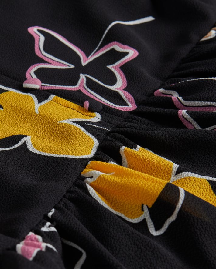 être Ted Baker femmes Yviee New World - Robe midi oversize à volants noir FR8J42538 vêtements