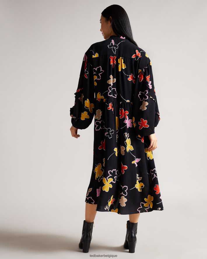 être Ted Baker femmes Yviee New World - Robe midi oversize à volants noir FR8J42538 vêtements