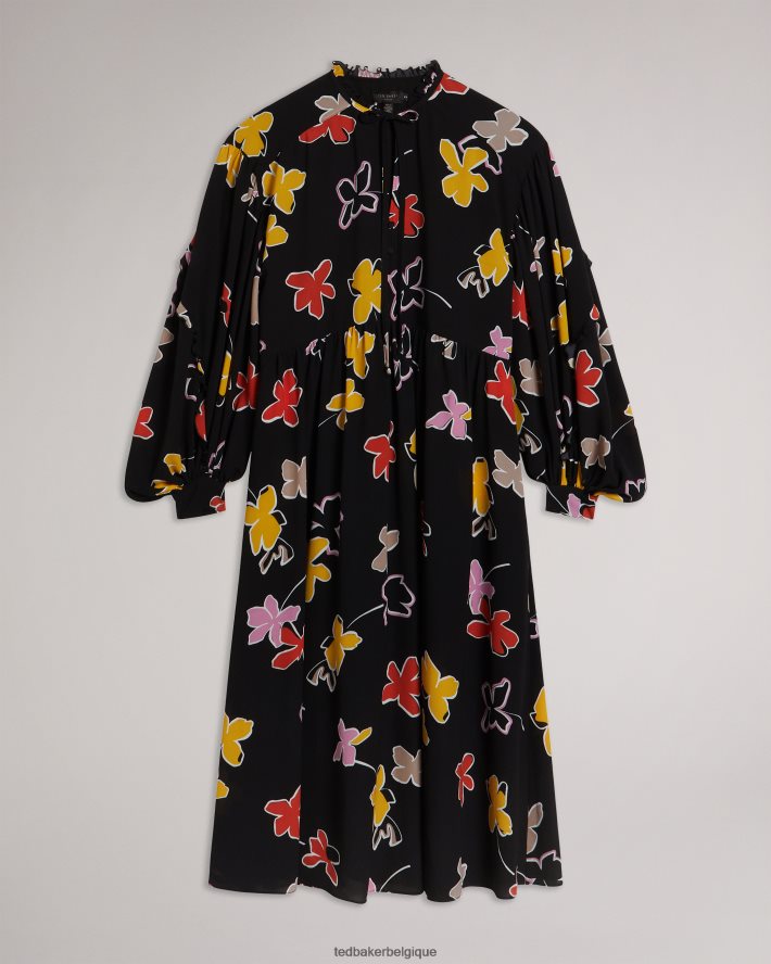 être Ted Baker femmes Yviee New World - Robe midi oversize à volants noir FR8J42538 vêtements