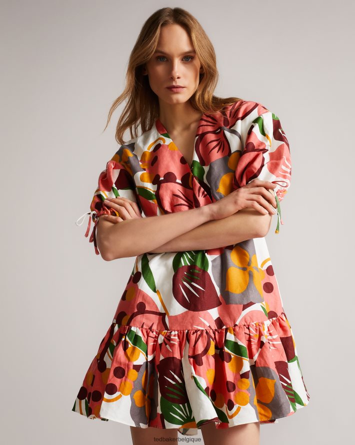 être Ted Baker femmes rhitaa - robe courte portefeuille à manches exagérées blanc FR8J42532 vêtements