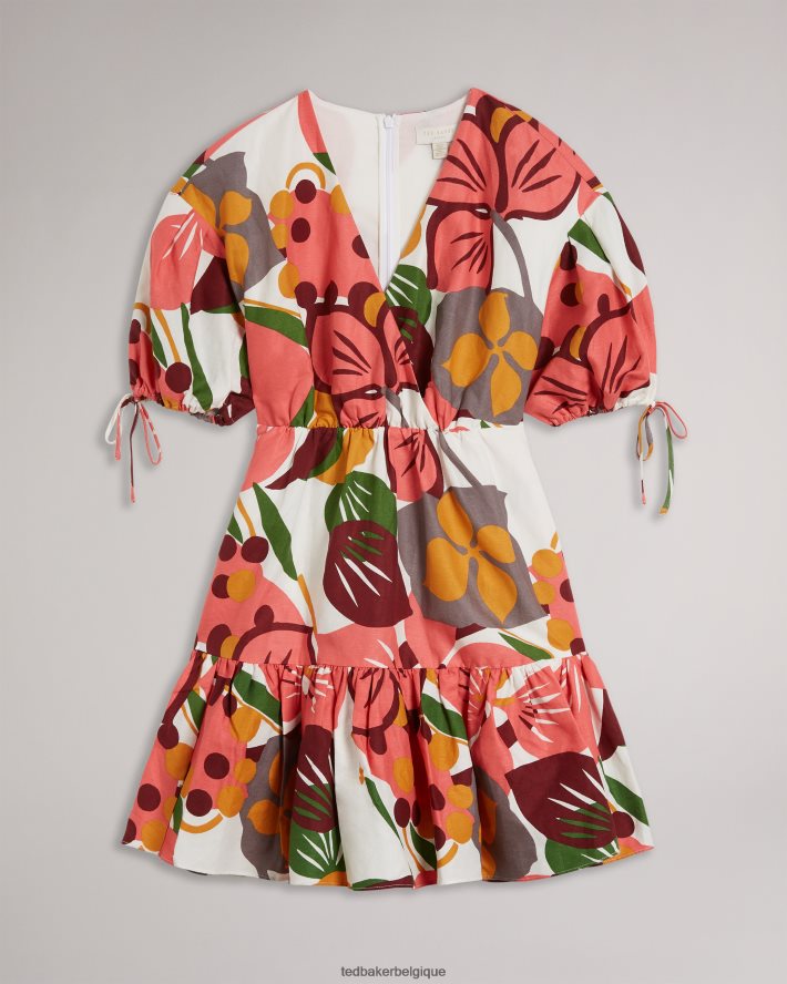 être Ted Baker femmes rhitaa - robe courte portefeuille à manches exagérées blanc FR8J42532 vêtements