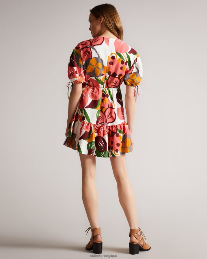 être Ted Baker femmes rhitaa - robe courte portefeuille à manches exagérées blanc FR8J42532 vêtements