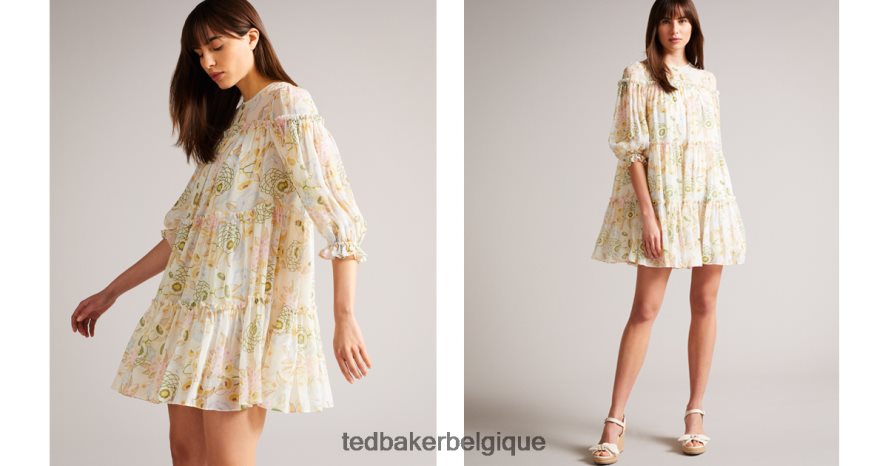 être Ted Baker femmes robe courte trapèze à volants bellona blanc FR8J42497 vêtements
