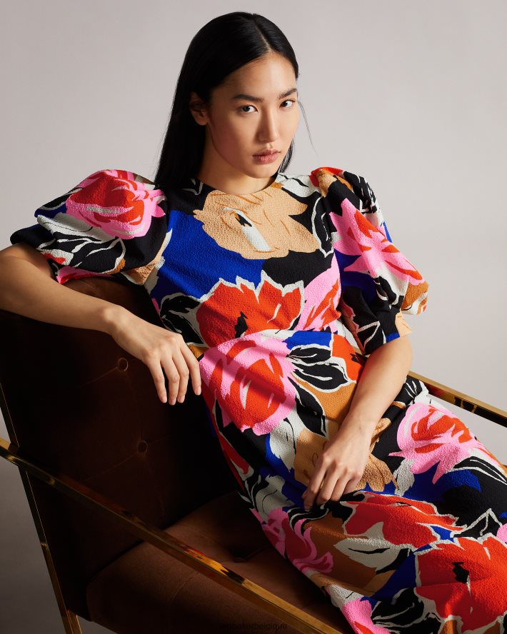 être Ted Baker femmes robe midi à imprimé floral harpia noir FR8J42503 vêtements