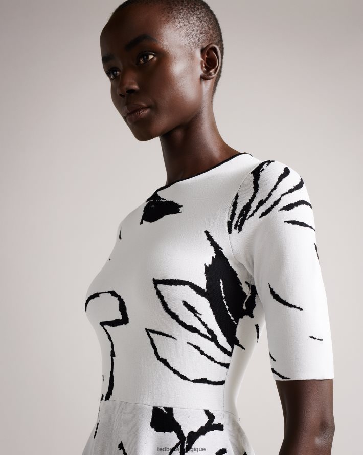 être Ted Baker femmes robe patineuse en jacquard savina blanc FR8J42505 vêtements