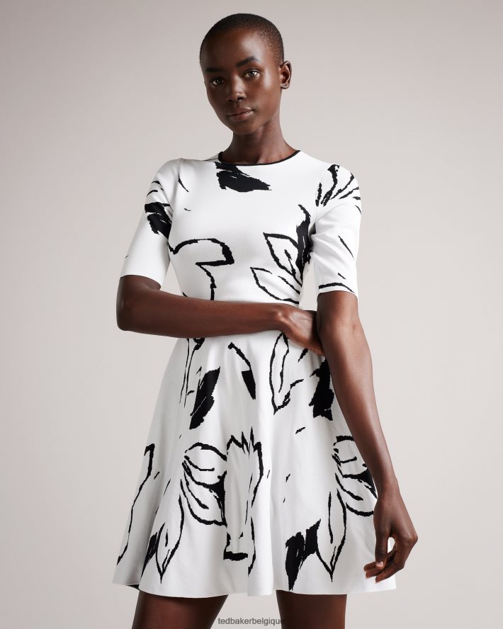 être Ted Baker femmes robe patineuse en jacquard savina blanc FR8J42505 vêtements