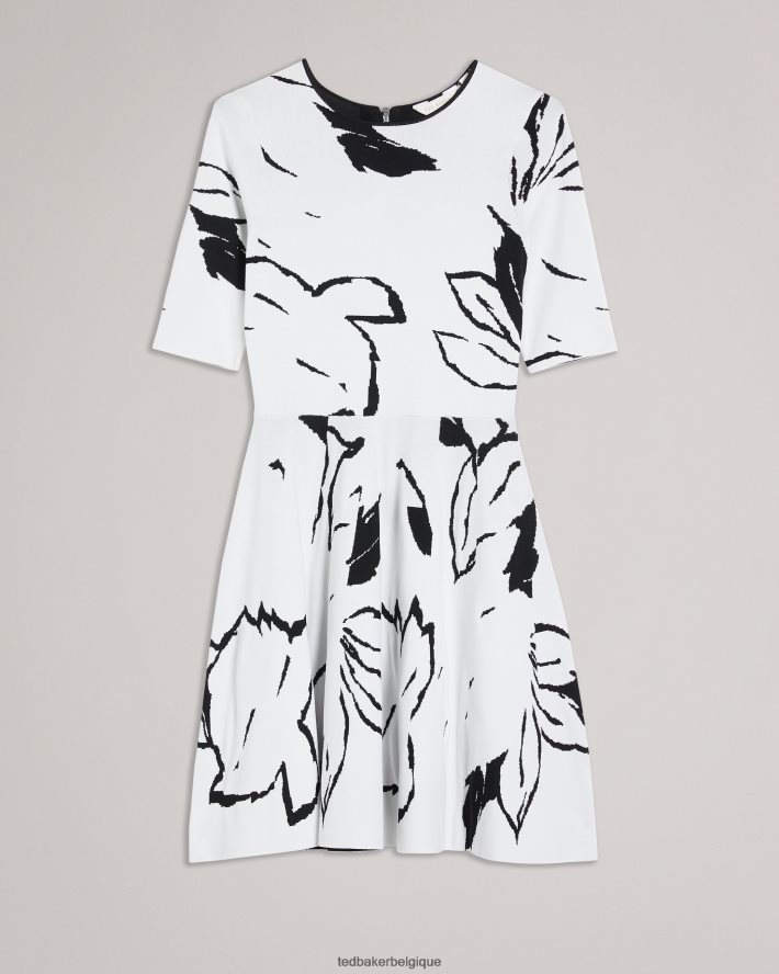 être Ted Baker femmes robe patineuse en jacquard savina blanc FR8J42505 vêtements