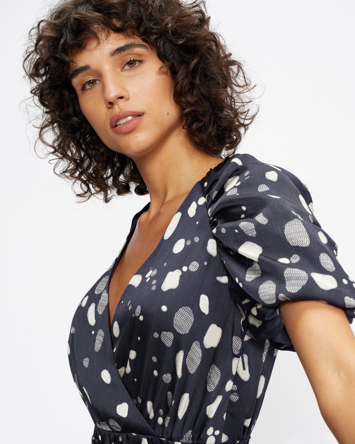 être Ted Baker femmes robe patineuse à manches bouffantes steviee marine FR8J42548 vêtements