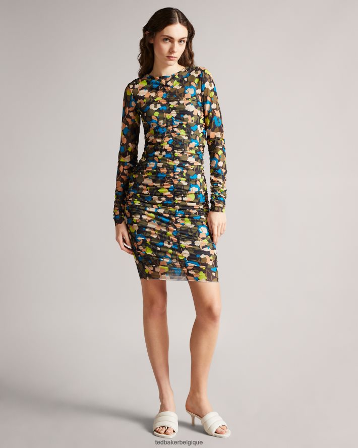 être Ted Baker femmes robe ttinna froncée sur le devant noir FR8J42507 vêtements