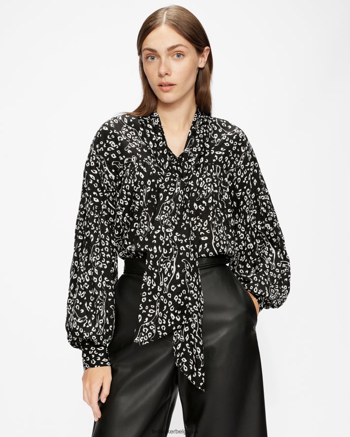 être Ted Baker femmes blouse imprimée à col lavallière Gaelle noir FR8J42555 vêtements