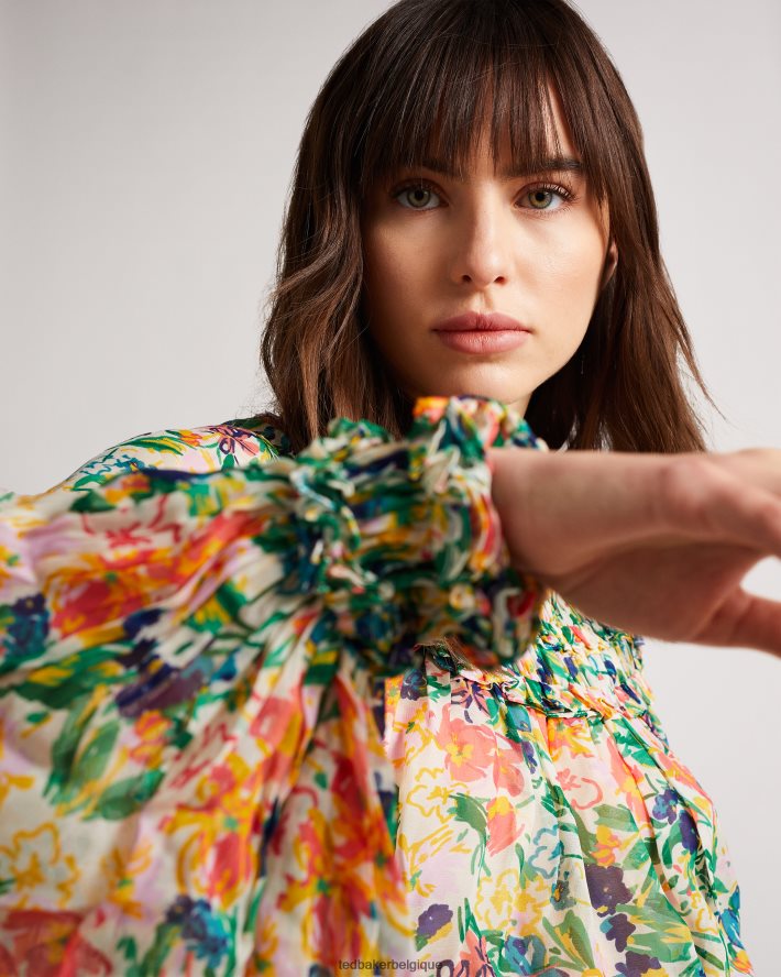 être Ted Baker femmes blouse imprimée kesara avec lien à la taille blanc FR8J42648 vêtements