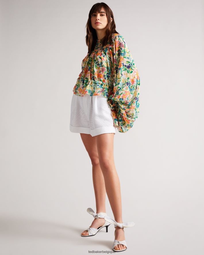 être Ted Baker femmes blouse imprimée kesara avec lien à la taille blanc FR8J42648 vêtements