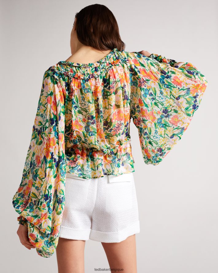 être Ted Baker femmes blouse imprimée kesara avec lien à la taille blanc FR8J42648 vêtements