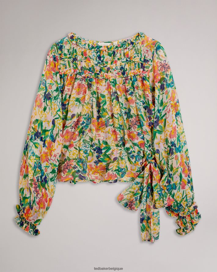 être Ted Baker femmes blouse imprimée kesara avec lien à la taille blanc FR8J42648 vêtements