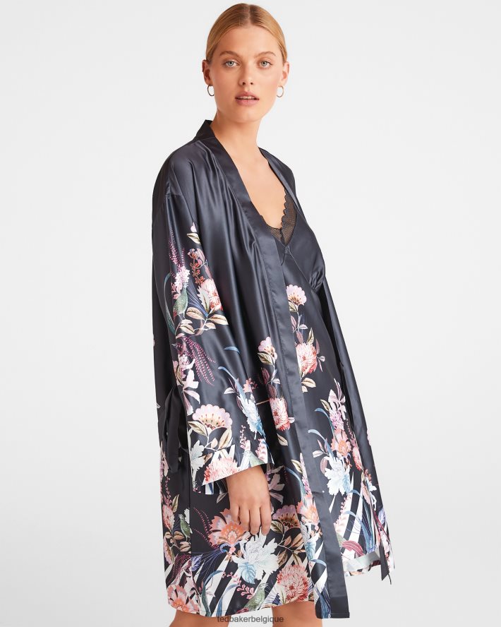 être Ted Baker femmes robe de chambre en satin imprimé romsie charbon FR8J42627 vêtements