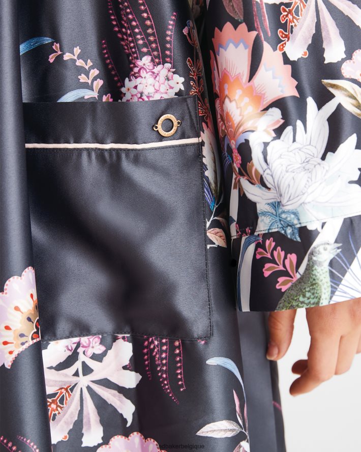 être Ted Baker femmes robe de chambre en satin imprimé romsie charbon FR8J42627 vêtements