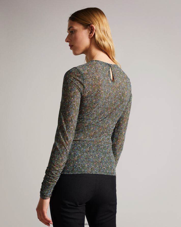 être Ted Baker femmes savannn - haut en jersey froncé sur le devant noir FR8J42575 vêtements
