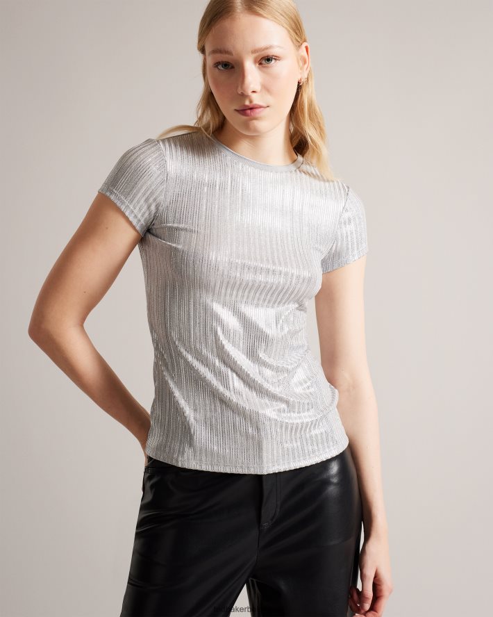 être Ted Baker femmes catrino t-shirt ajusté métallisé argent FR8J42556 vêtements