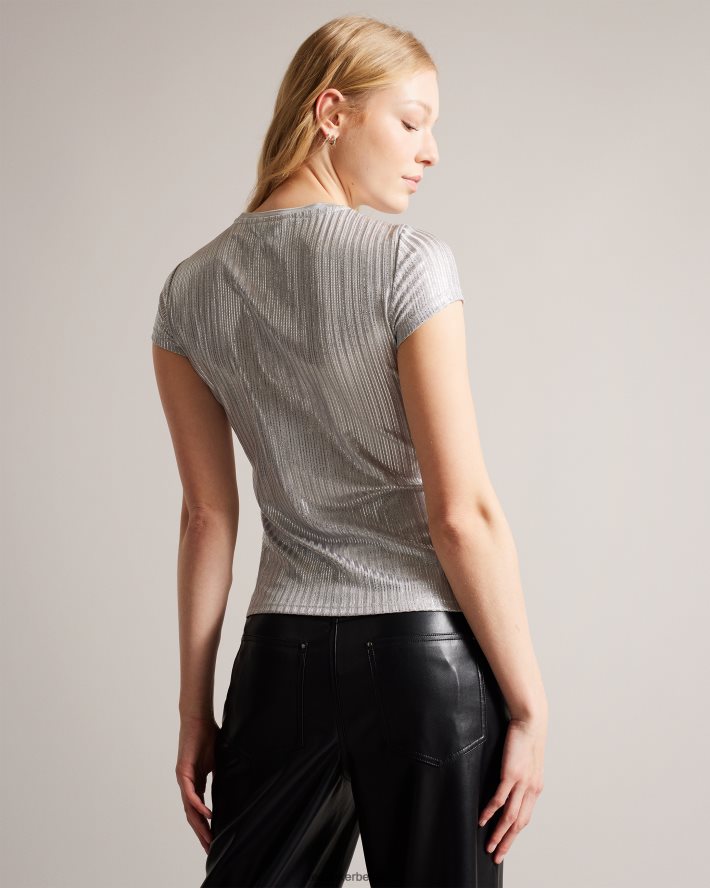 être Ted Baker femmes catrino t-shirt ajusté métallisé argent FR8J42556 vêtements