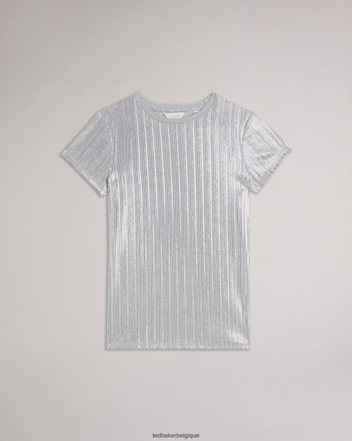 être Ted Baker femmes catrino t-shirt ajusté métallisé argent FR8J42556 vêtements
